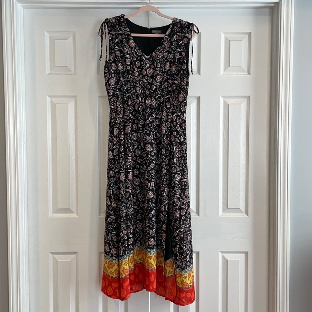Women’s Vince Camuto size 12 dress black floral with orange, yellow & red print